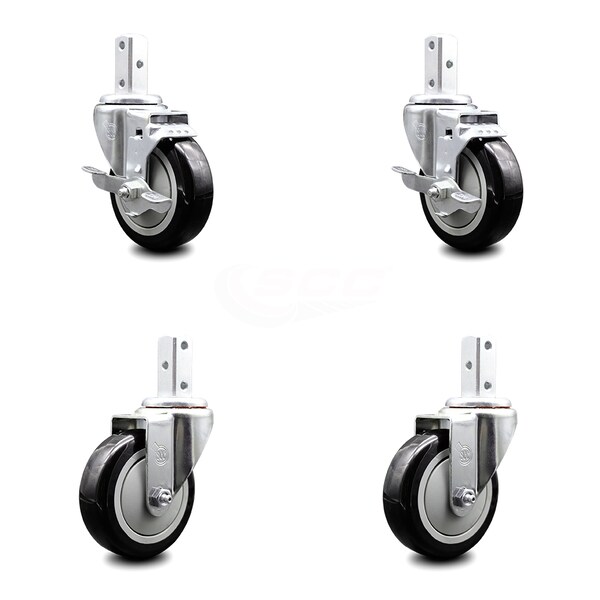 Service Caster 4 Inch Black Polyurethane Wheel Swivel 3/4 Inch Square Stem Caster Brakes, 2PK SCC-SQ20S414-PPUB-BLK-TLB-34-2-S-2 - main